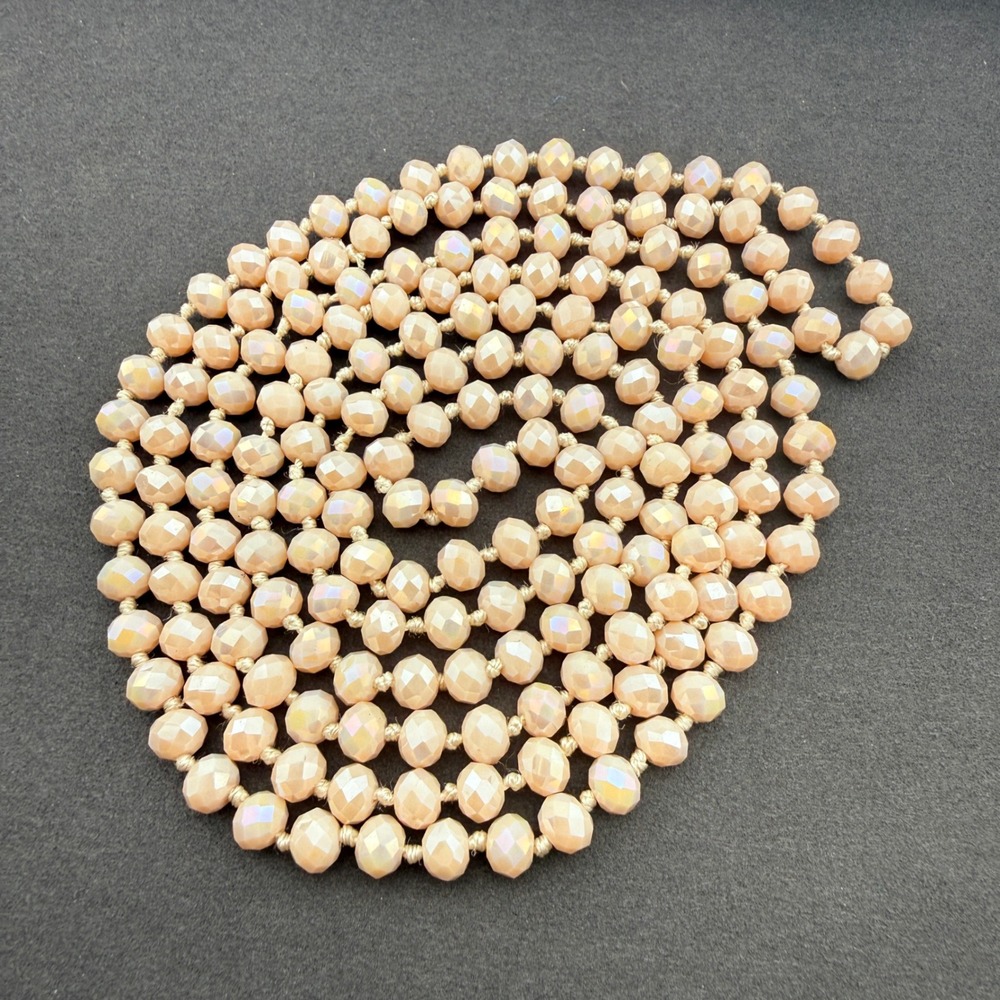 Faceted Iridescent Champagne Necklace Beaded Long Opera Flapper Strand